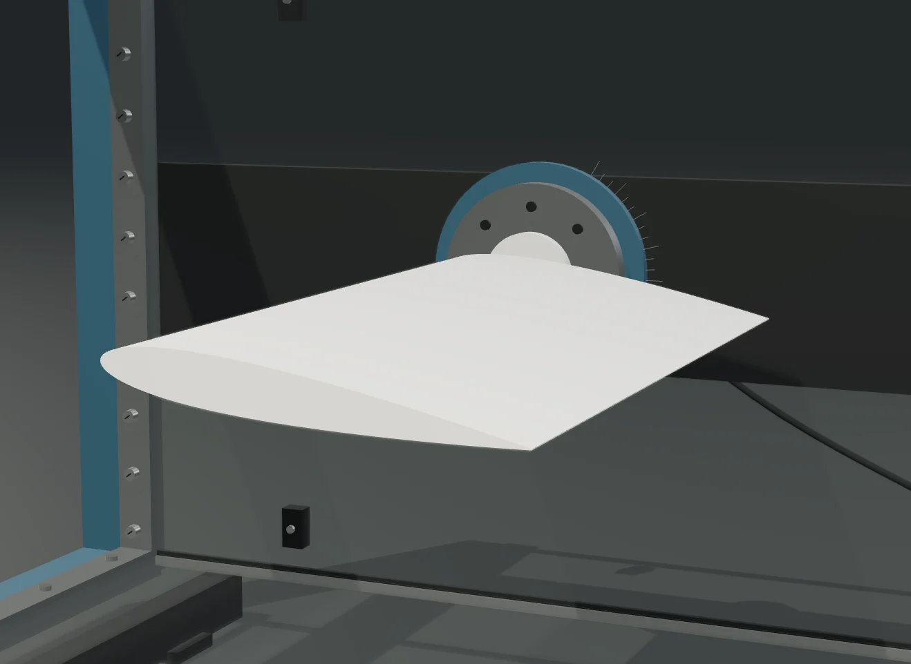 Render of the wing model mounted on the tunnel wall